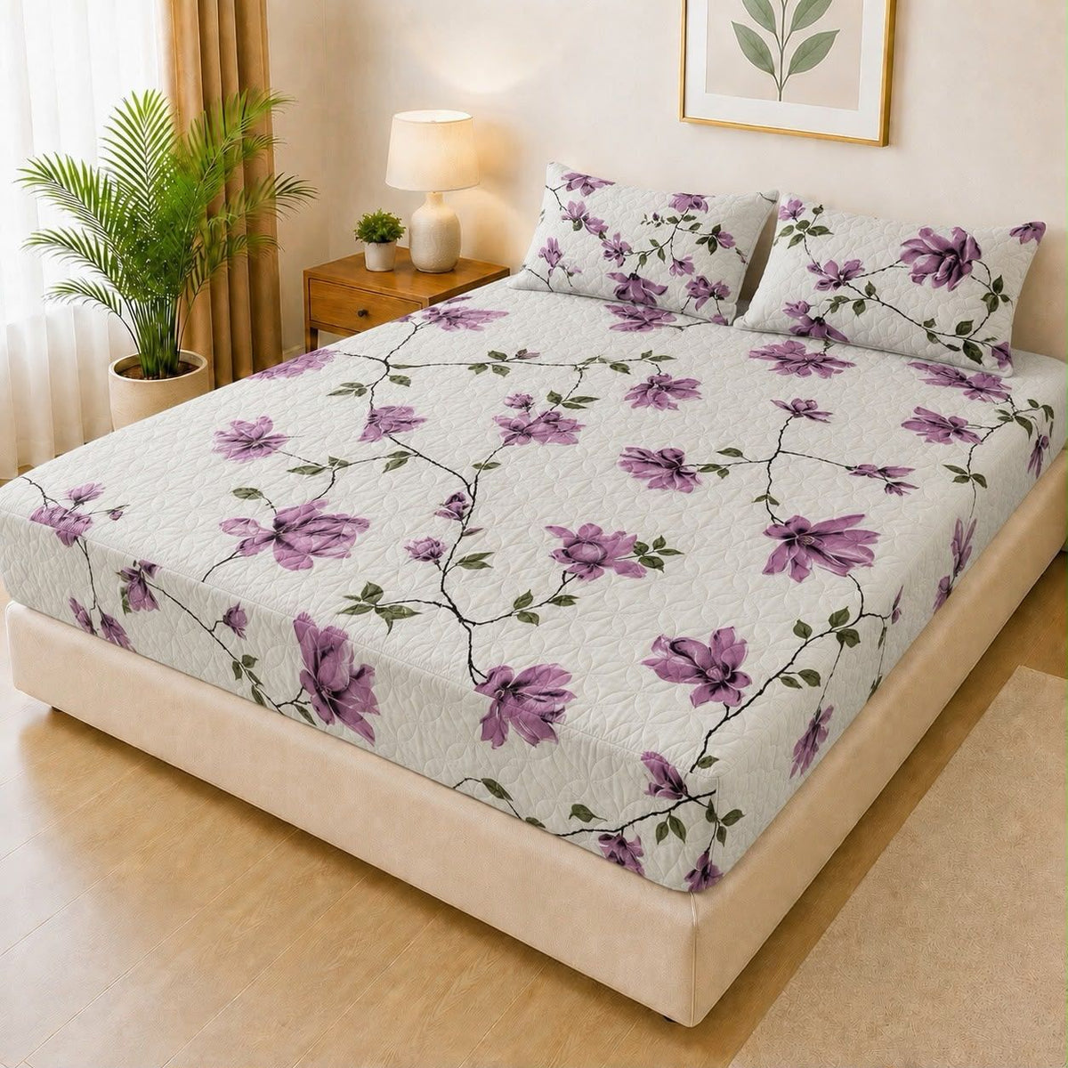 Printed Fancy Quilted Waterproof Mattress Protector Set