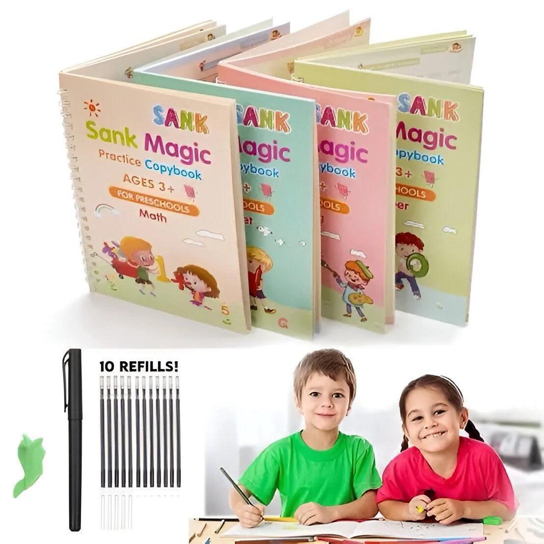 Kids Magic Practice book 4 Books + 10 Refills with Pen for Kids