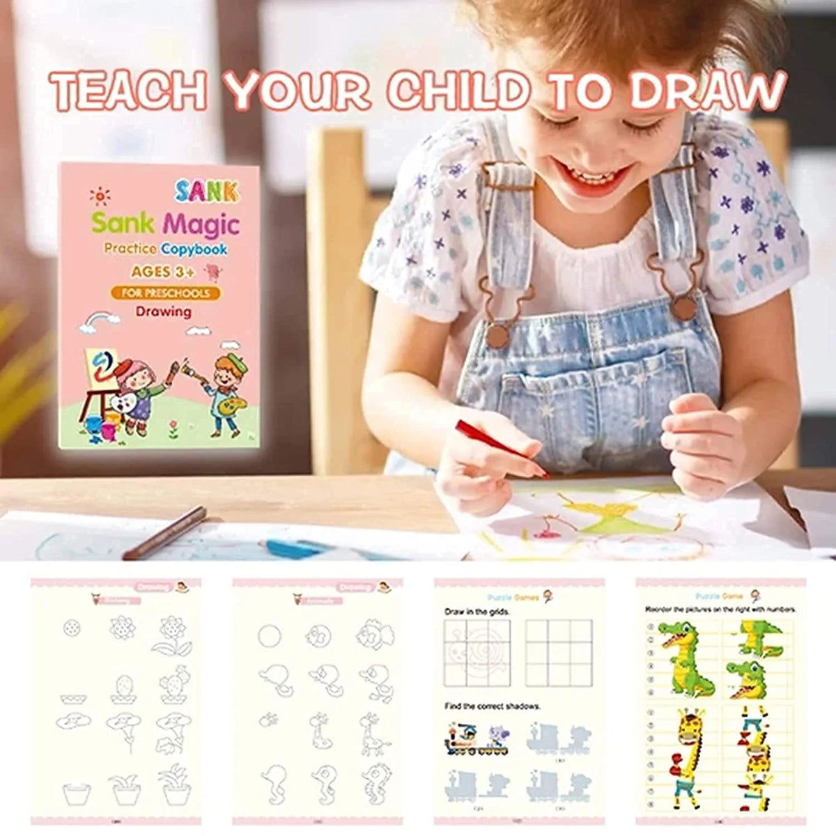Kids Magic Practice book 4 Books + 10 Refills with Pen for Kids